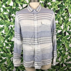 True Religion Blue Stripe Linen Button Down Shirt